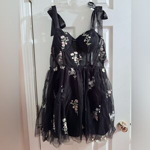 Floral Embroidered Black Corset Dress